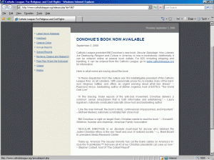 Screenshot from Catholic League site (Click to embiggen)